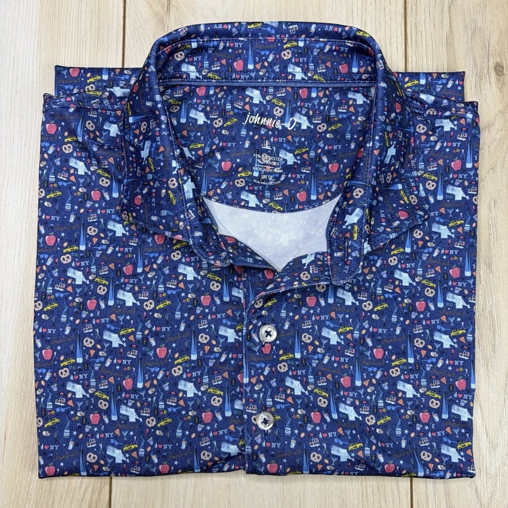 Johnnie O Mens Large Drink Pattern New Yorker Polo Shirt Golf Club Performance